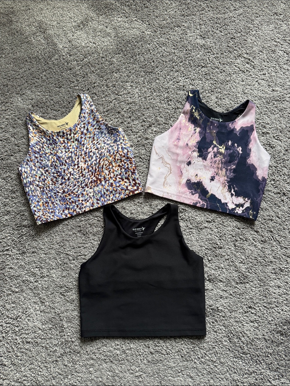 Lot of 3 Old Navy Active Powersoft Cropped Tanks Multicolor/Black Size S (6-7)